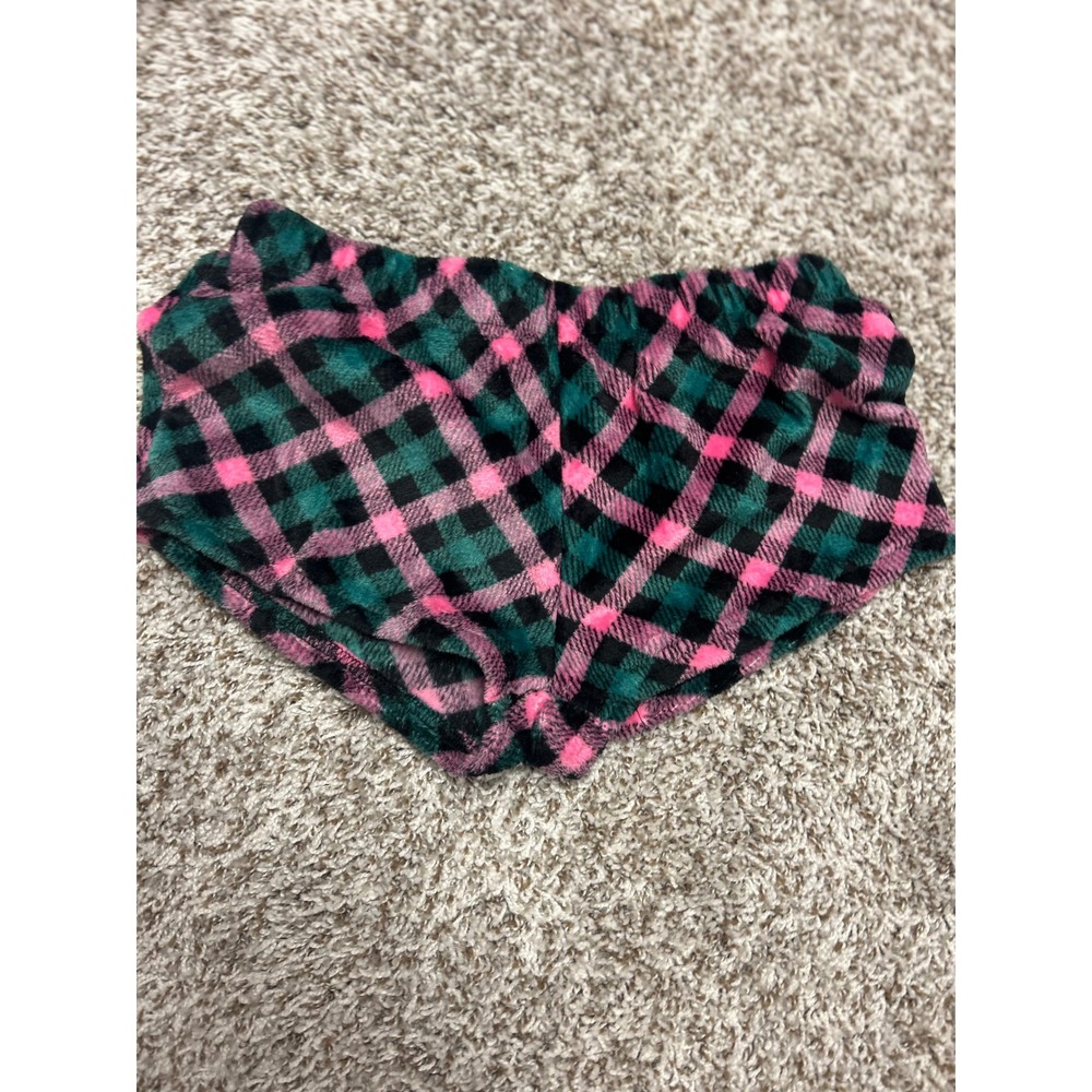 Wicked Musical Pajama Shorts Green Pink Plaid Fuzzy Fleece Sleep Bottoms Womens